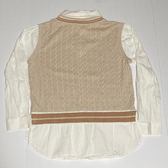 Womens Knit Layered Shirt Size M Collared Long Sleeve Preppy Academic y2k 2000s - Picture 10 of 10